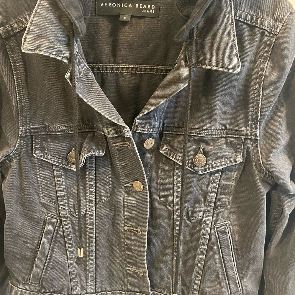 Veronica Beard Charcoal Jean Jacket with Hood - Picture 2 of 6